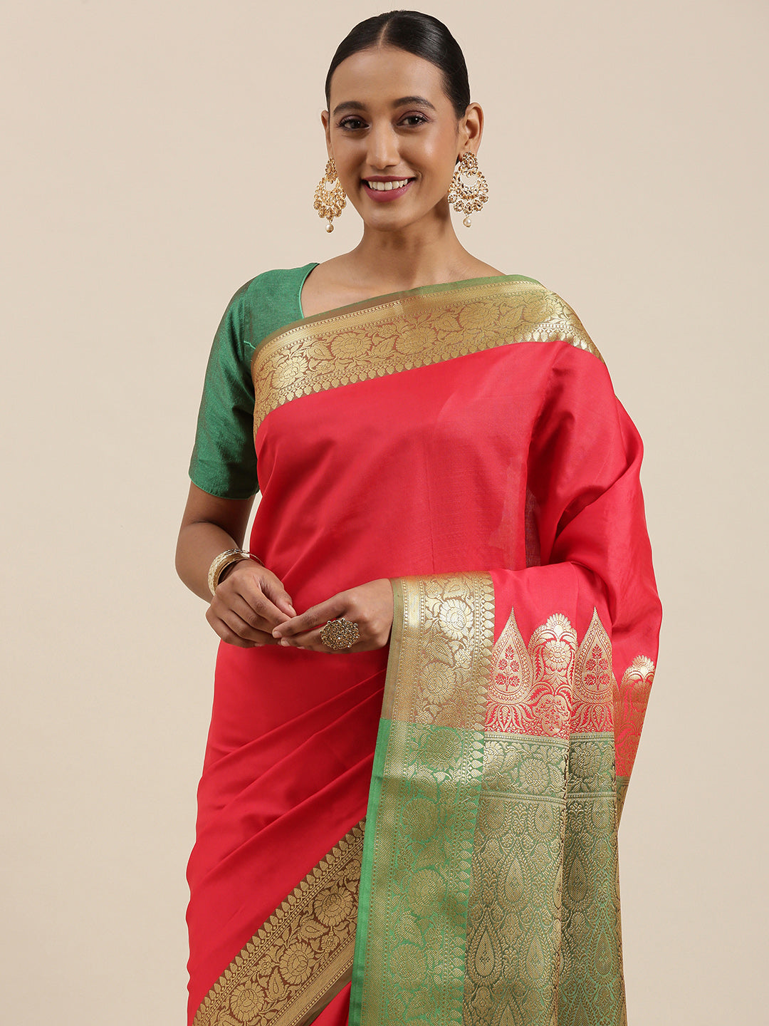 Red Valkalam Katan Silk Banarasi Sarees For Women GEKH28