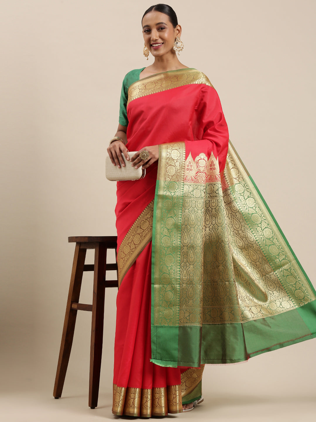 Red Valkalam Katan Silk Banarasi Sarees For Women GEKH28