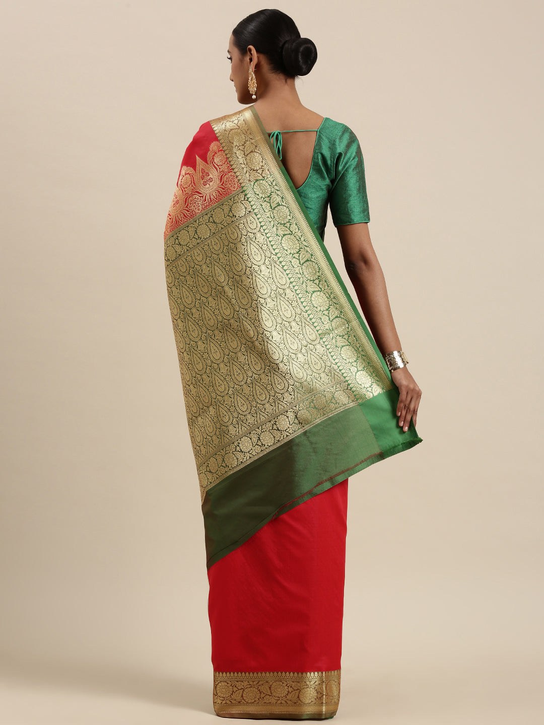 Red Valkalam Katan Silk Banarasi Sarees For Women GEKH28
