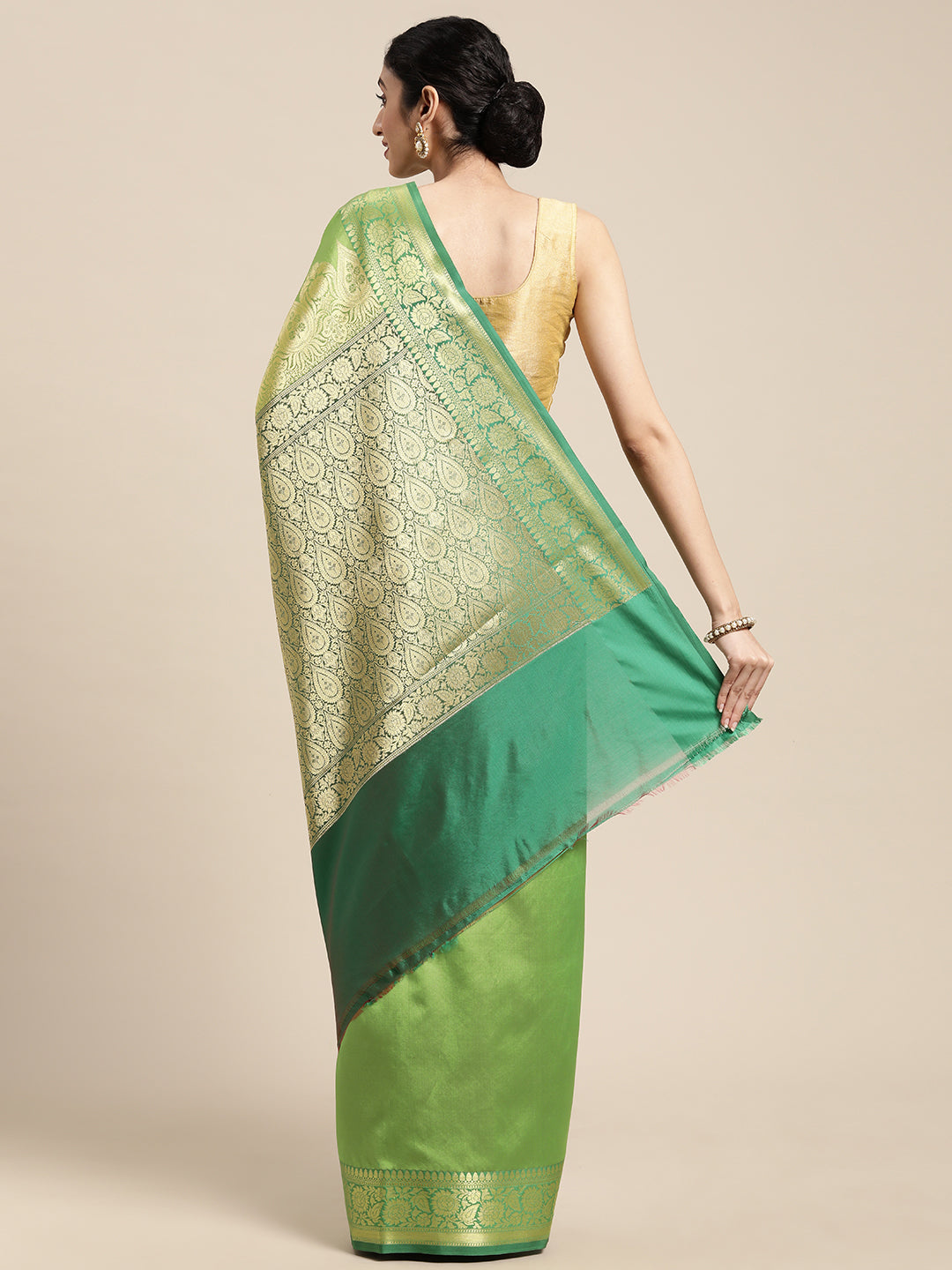Green Valkalam Katan Silk Banarasi Sarees For Women GEKH30