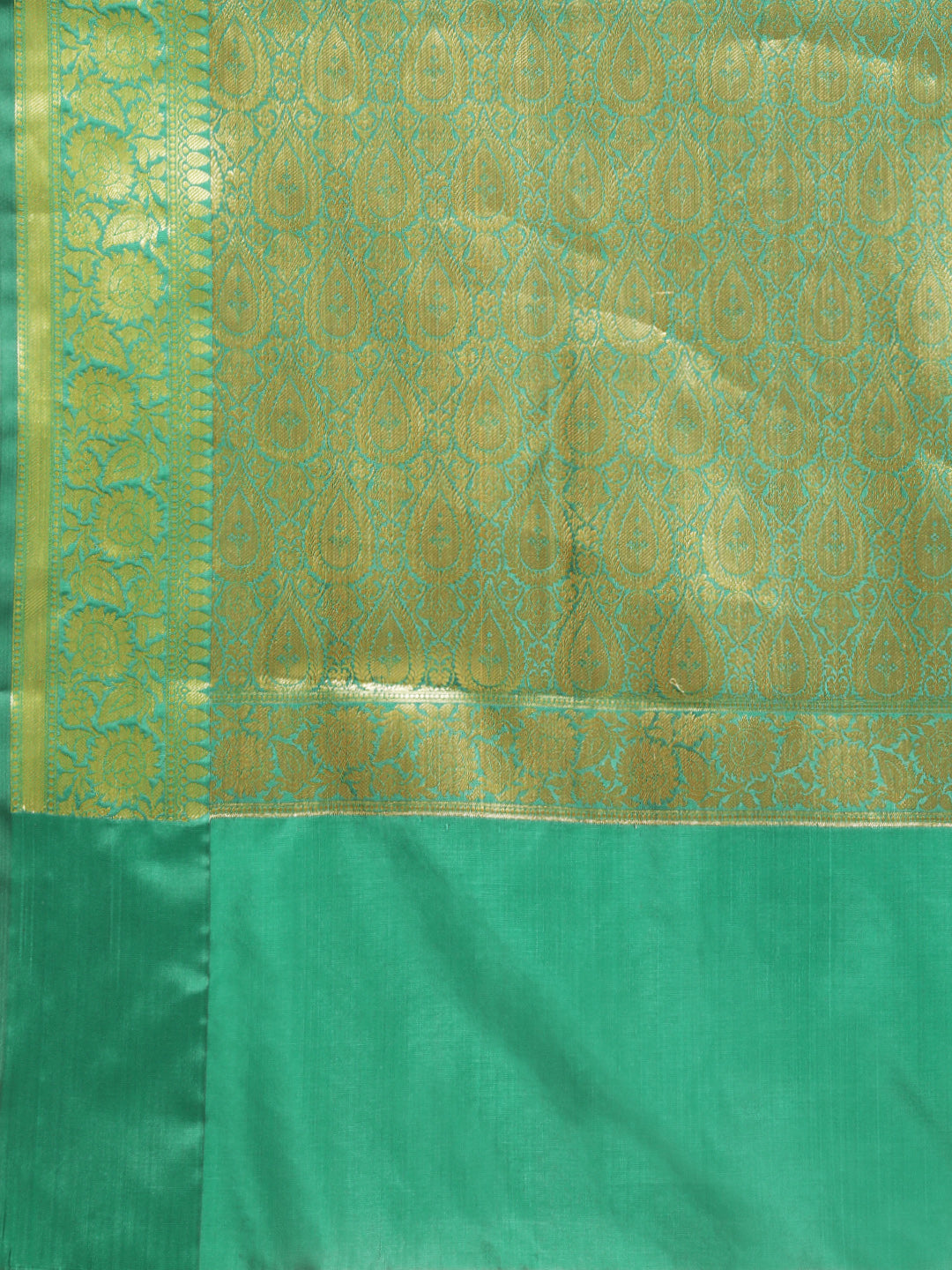 Faishana Presents Green Katan Silk Plain Zari Anchal With Contrast Green Zari Border Banarasi Saree