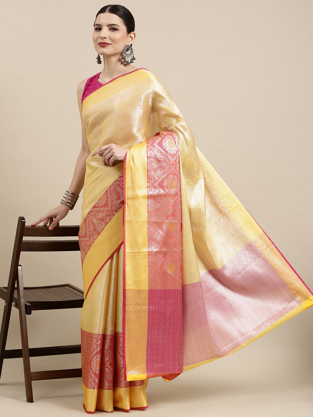 Gold Kanjeevaram Banarasi Sarees For Women GEMA10
