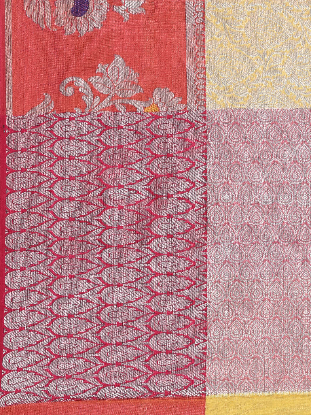 Faishana Presents Gold Silver Zari Kanchi Silk Tanchoi Brocade Contrast Peach Skirt Meena Border Banarasi Saree