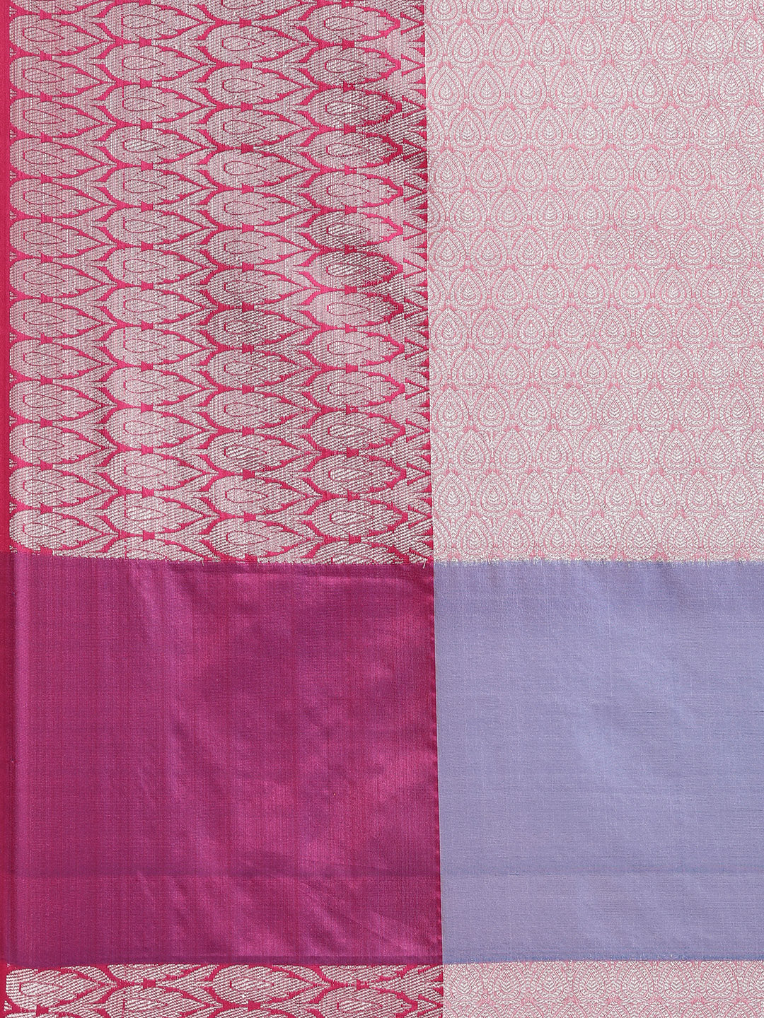 Faishana Presents Blue Silver Zari Kanchi Silk Tanchoi Brocade Contrast Magenta Skirt Meena Border Banarasi Saree