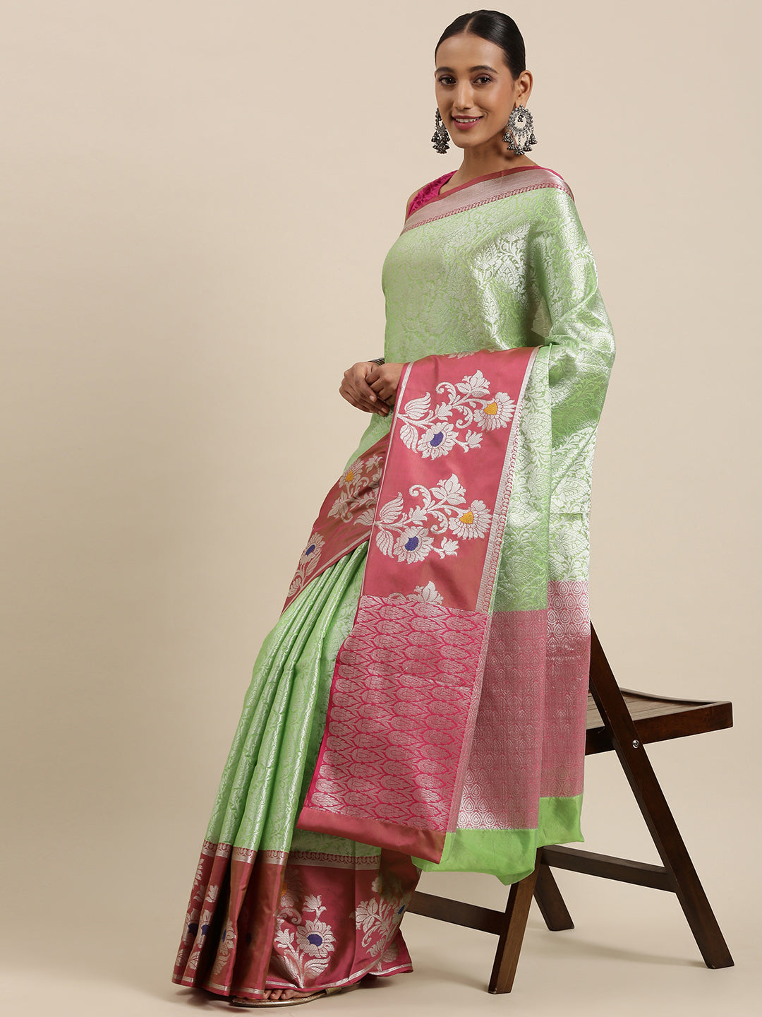 Green Kanjeevaram Banarasi Sarees For Women GEMA9