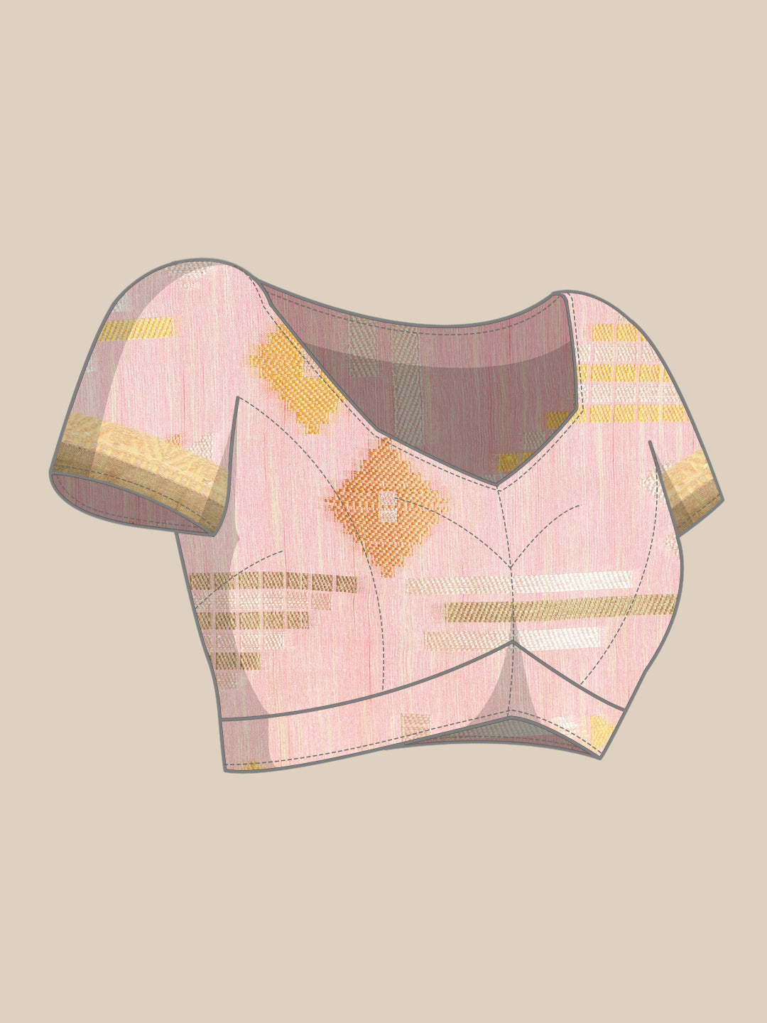 Faishana Presents Handwoven Pink Mulberry Silk Geometrical Motif Tilfi Zari Border With Parrot Green Blouse Banarasi Saree