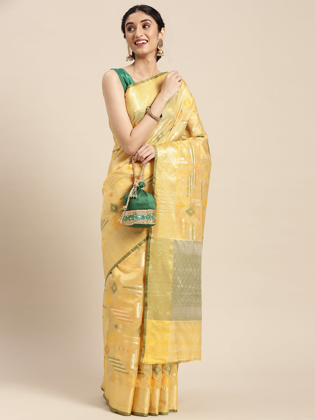 Yellow Mulberry Silk Blend Banarasi Sarees For Women GEMELBRSLK_20