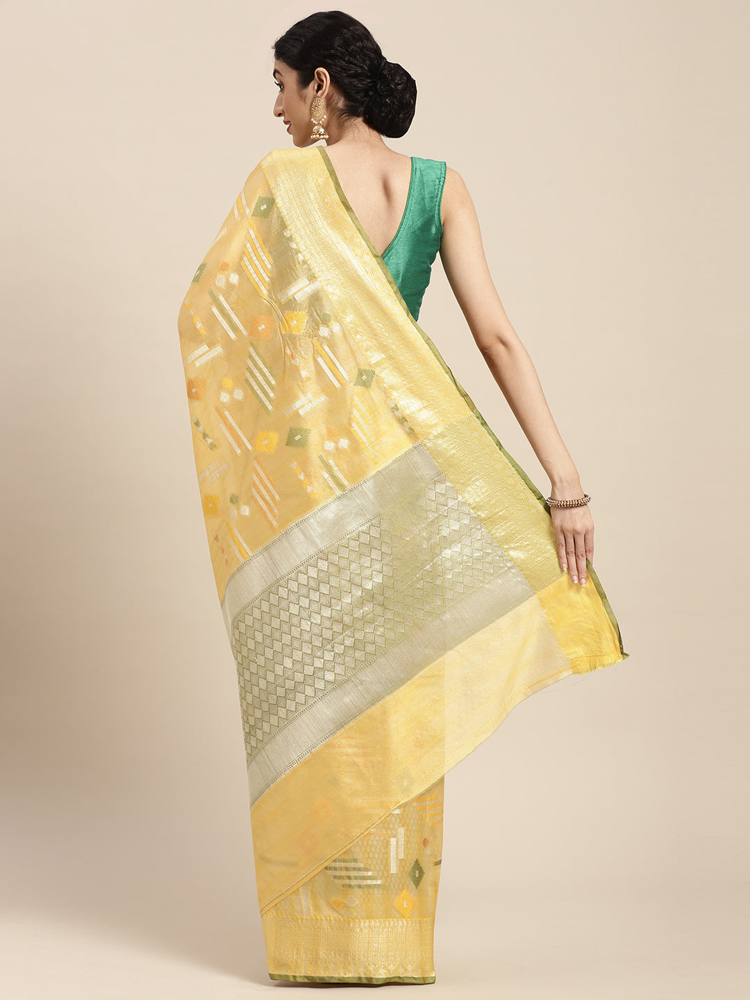 Yellow Mulberry Silk Blend Banarasi Sarees For Women GEMELBRSLK_20