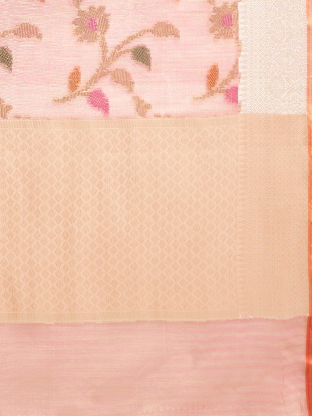 Faishana Presents Handwoven Peach Mulberry Silk Tilfi Jaal Zari Border With Orange Blouse Banarasi Saree