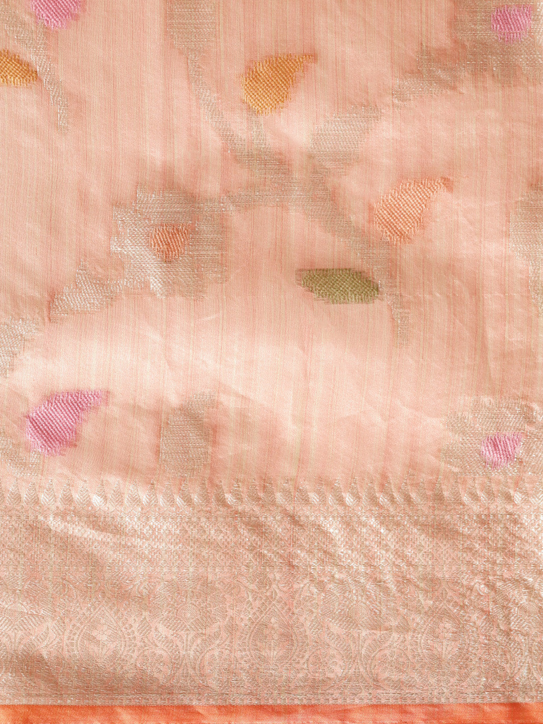 Faishana Presents Handwoven Pink Mulberry Silk Tilfi Jaal Zari Border With Orange Blouse Banarasi Saree