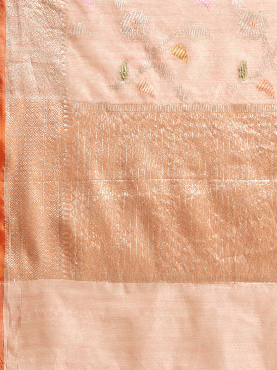 Faishana Presents Handwoven Pink Mulberry Silk Tilfi Jaal Zari Border With Orange Blouse Banarasi Saree