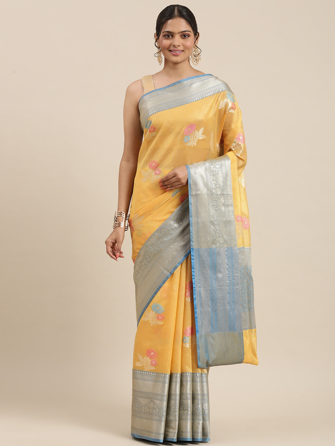 Faishana Presents Handwoven Gold Mulberry Silk Tilfi Skirt Zari With Peacock Blue Blouse Banarasi Saree