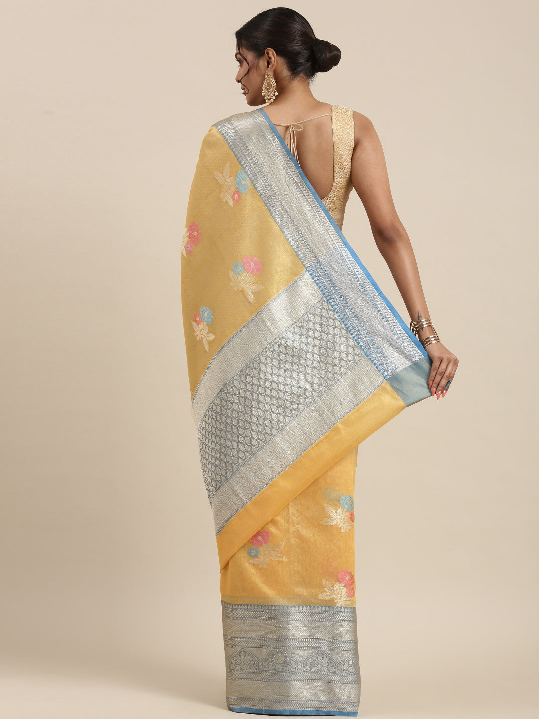 Gold Mulberry Silk Blend Banarasi Sarees For Women GEMELBRSLK_6