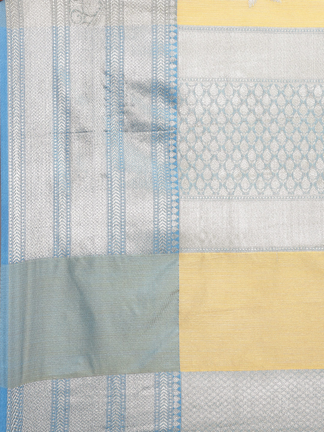 Faishana Presents Handwoven Gold Mulberry Silk Tilfi Skirt Zari With Peacock Blue Blouse Banarasi Saree