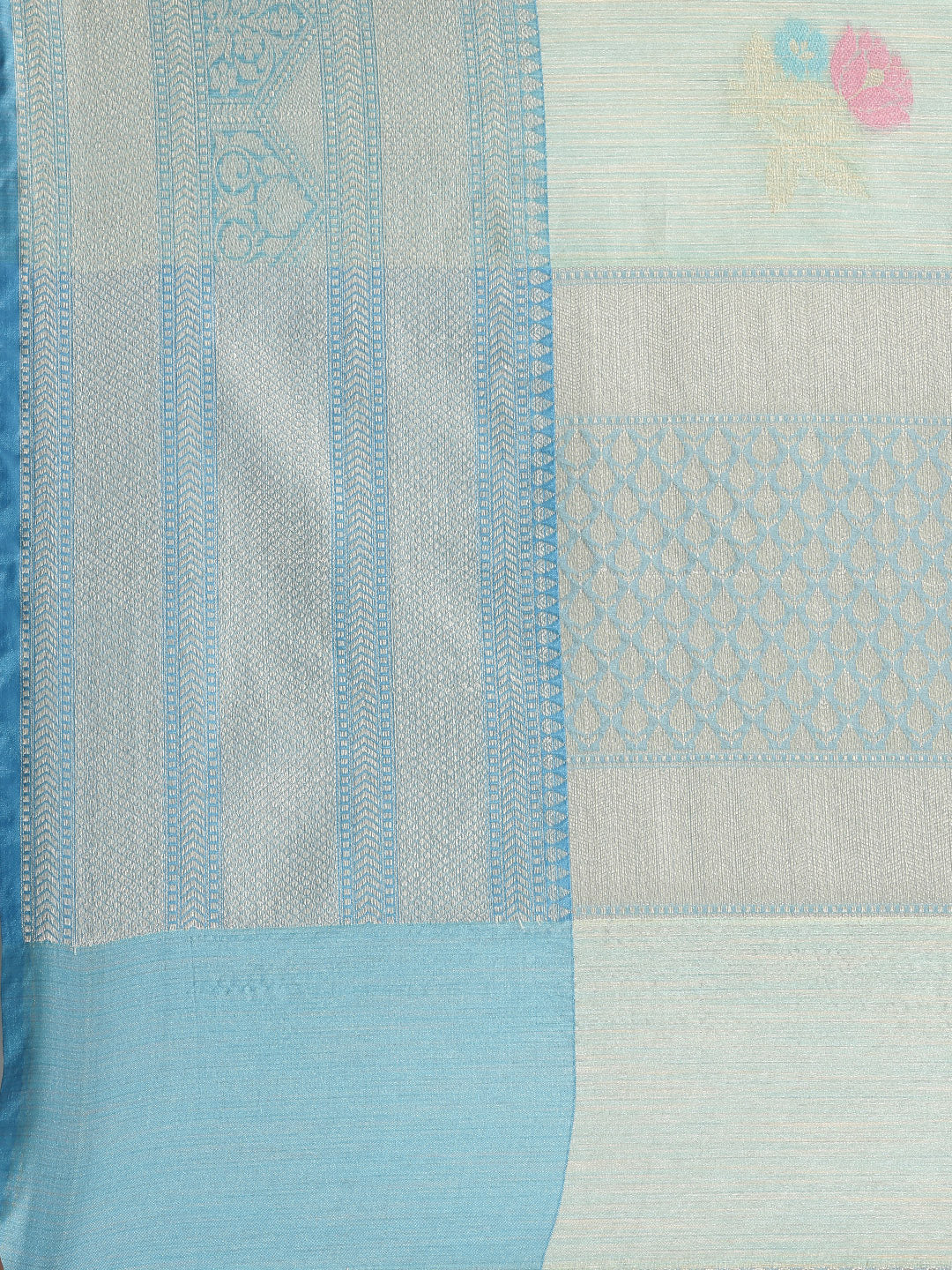 Faishana Presents Handwoven Seagreen Mulberry Silk Tilfi Skirt Zari Border With Peacock Blue Blouse Banarasi Saree