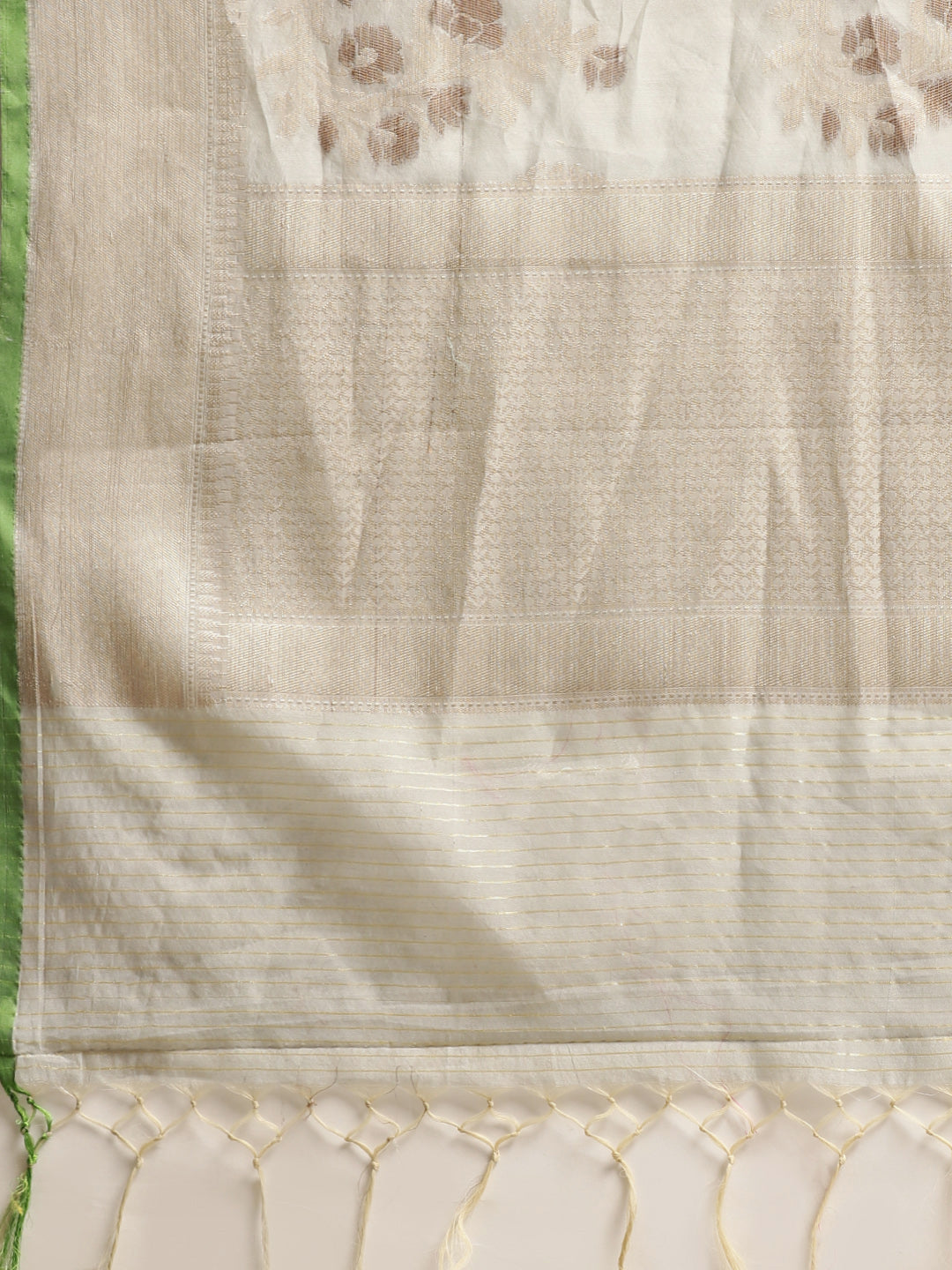 Faishana Presents Handwoven Grey Masrise Cotton Alfi Boota Zari Border With Grey Blouse Banarasi Saree