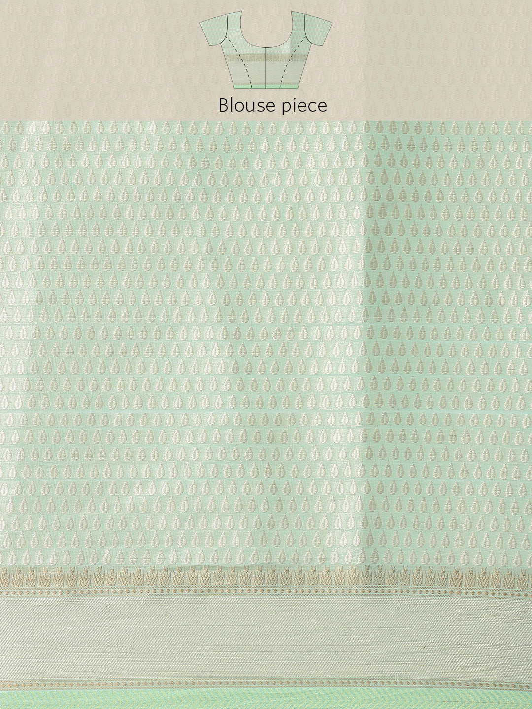 Faishana Presents Handwoven Seagreen Masrise Cotton Alfi Boota Zari Border With Seagreen Blouse Banarasi Saree