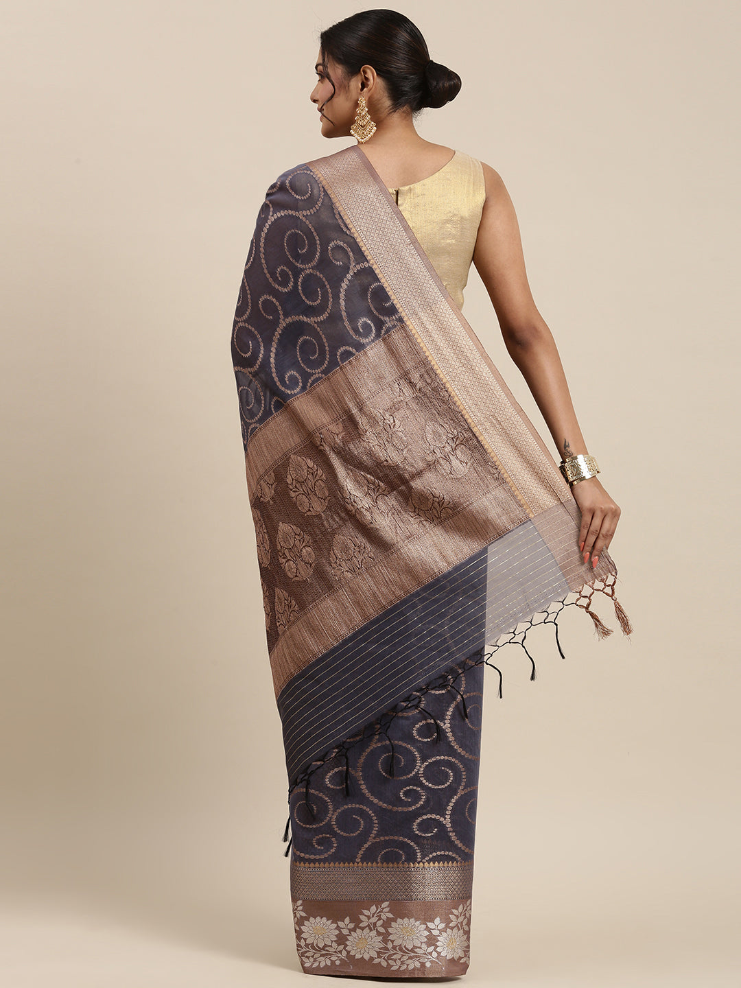 Grey Mercerise Cotton Banarasi Sarees For Women GEMSWRTCN_220