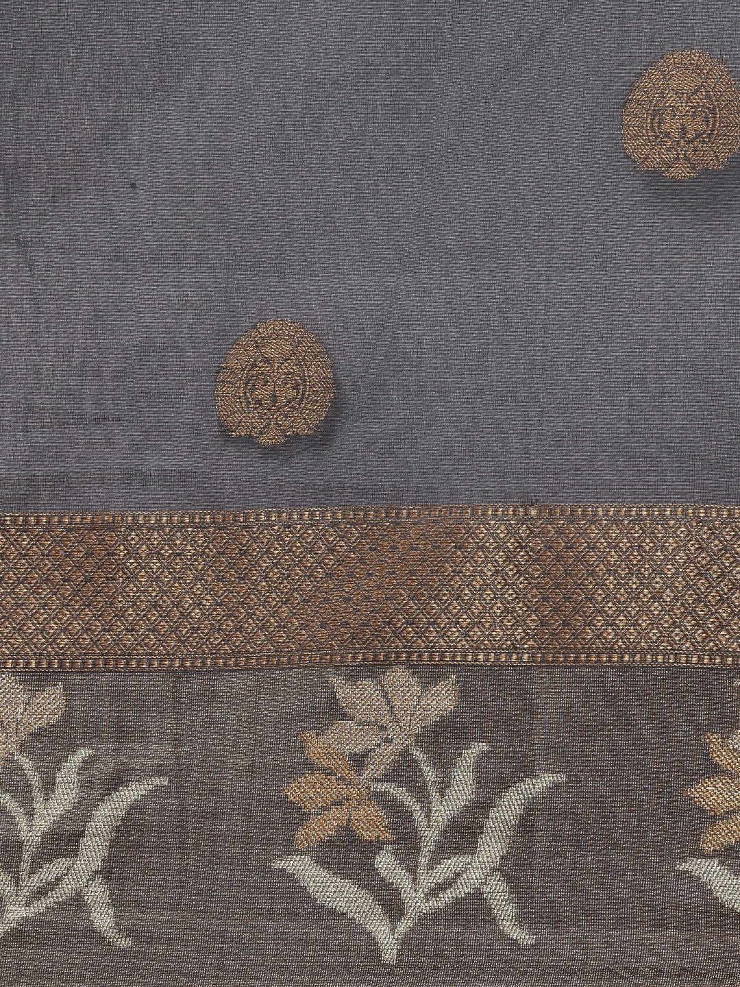 Faishana Presents Handwoven Grey Masrise Cotton Alfi Skirt Border With Brown Blouse Banarasi Saree