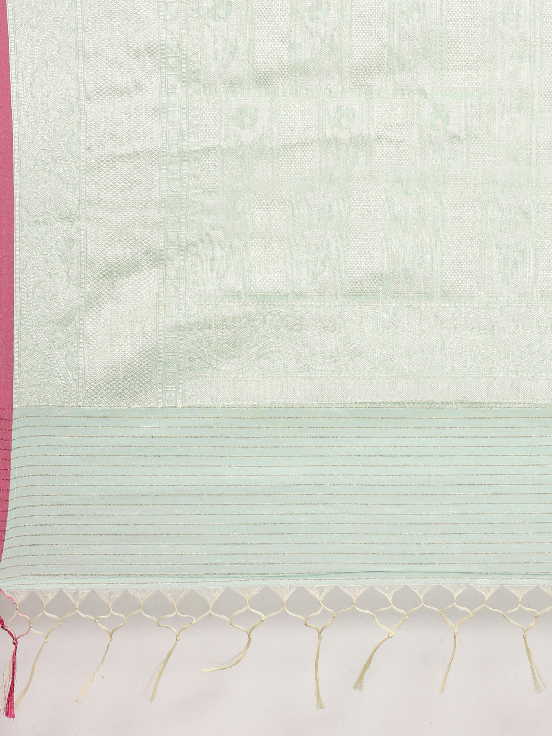 Faishana Presents Handwoven Seagreen Masrise Cotton Tilfi Jaal Skirt Border With Seagreen Blouse Banarasi Saree