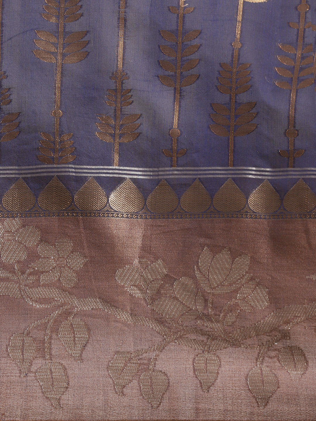 Faishana Presents Handwoven Blue Masrise Cotton Strip Jaal Skirt Border With Cheeku Color Blouse Banarasi Saree