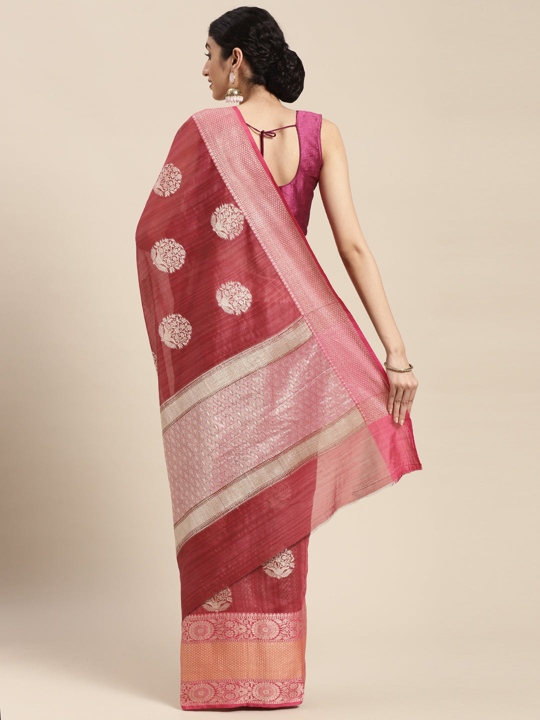 Pink Matka Silk Banarasi Sarees For Women GEMTKSLK_11