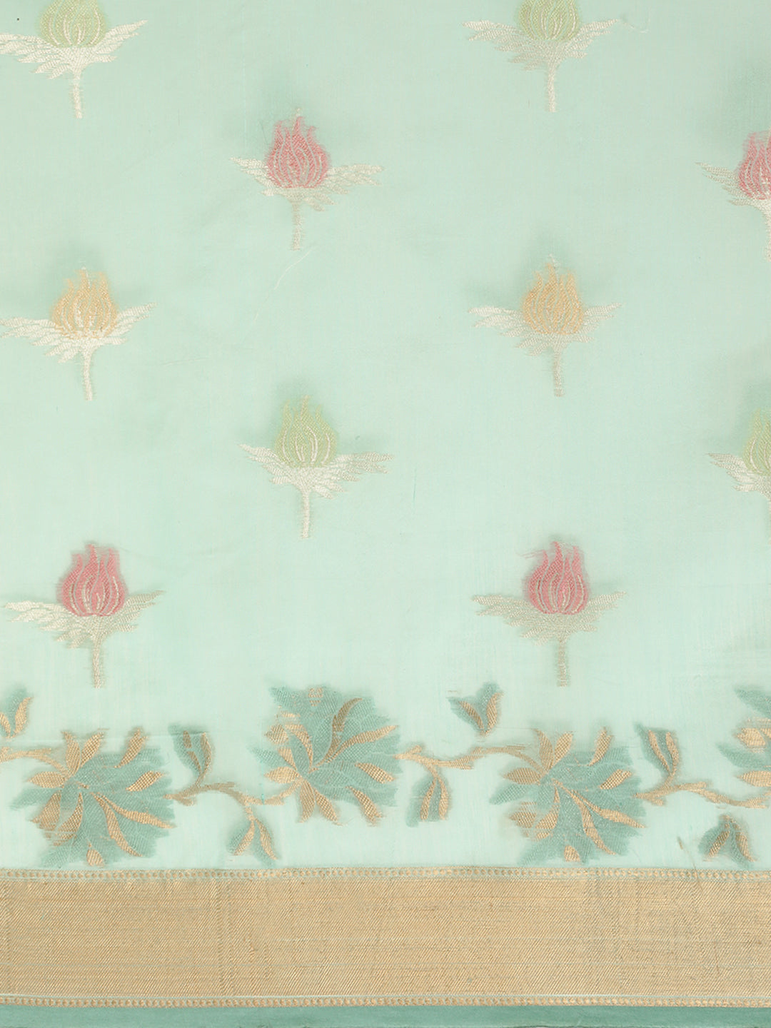 Faishana Presents Seagreen Masrise Cotton Tilfi Boota Alfi Skirt Border Banarasi Saree With Sea green Blouse Banarasi Saree