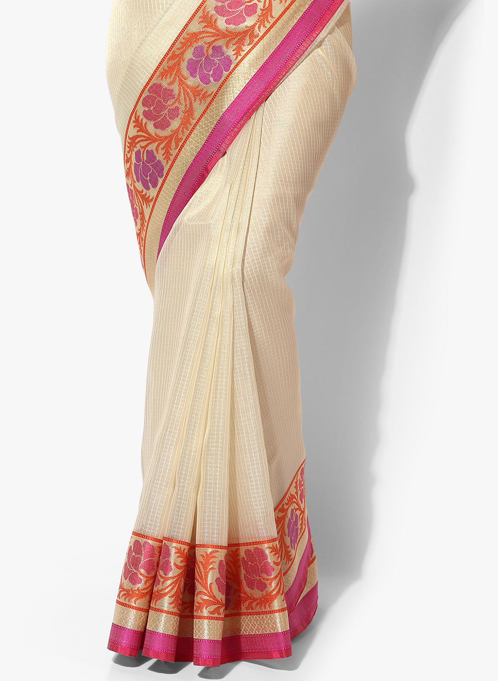 Faishana Presents Is Beige Resham Brocade Contrast Blue Zari Pattu Border Banarasi Saree.