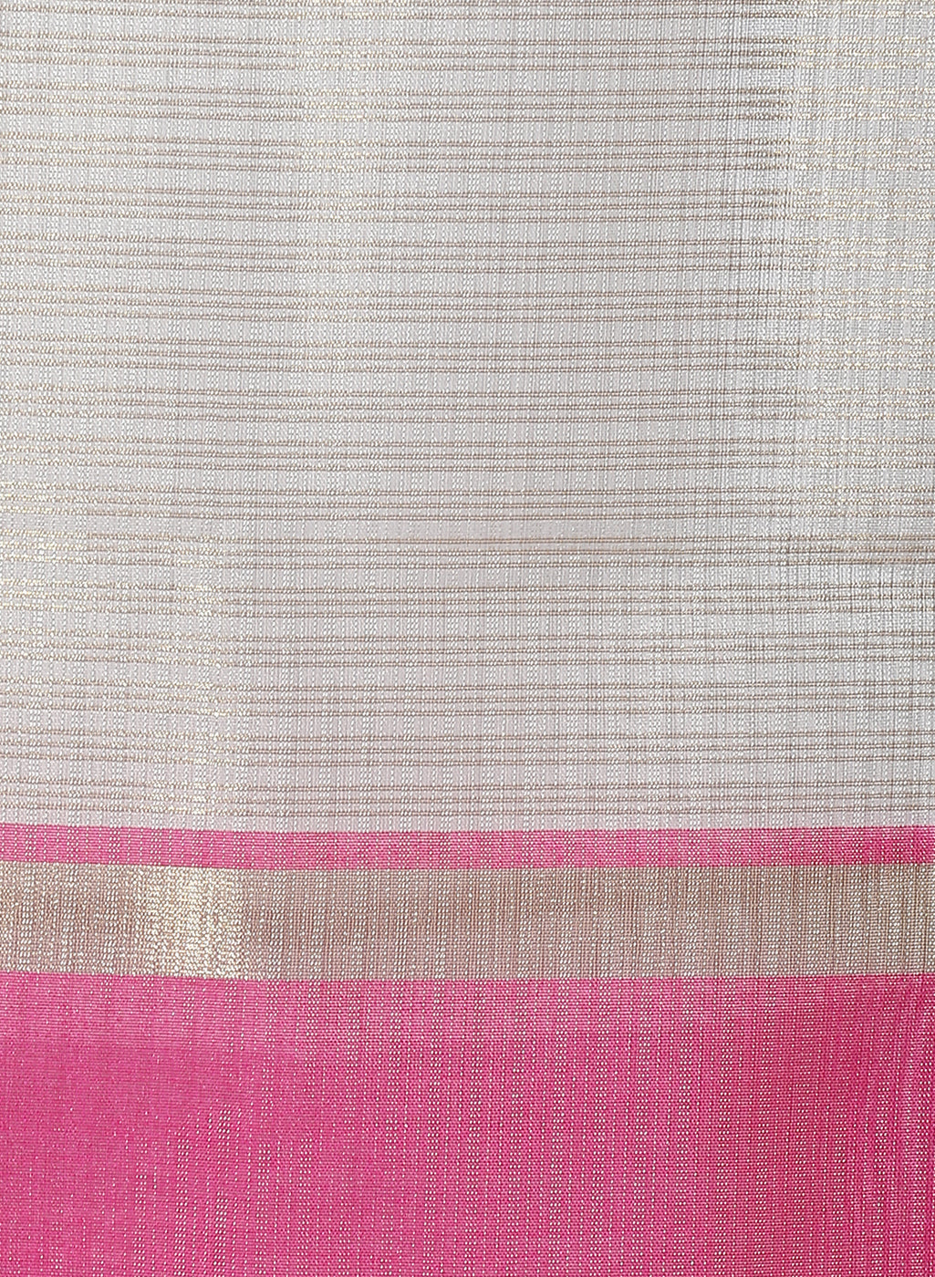 Faishana Presents Is Beige Resham Brocade Contrast Blue Zari Pattu Border Banarasi Saree.