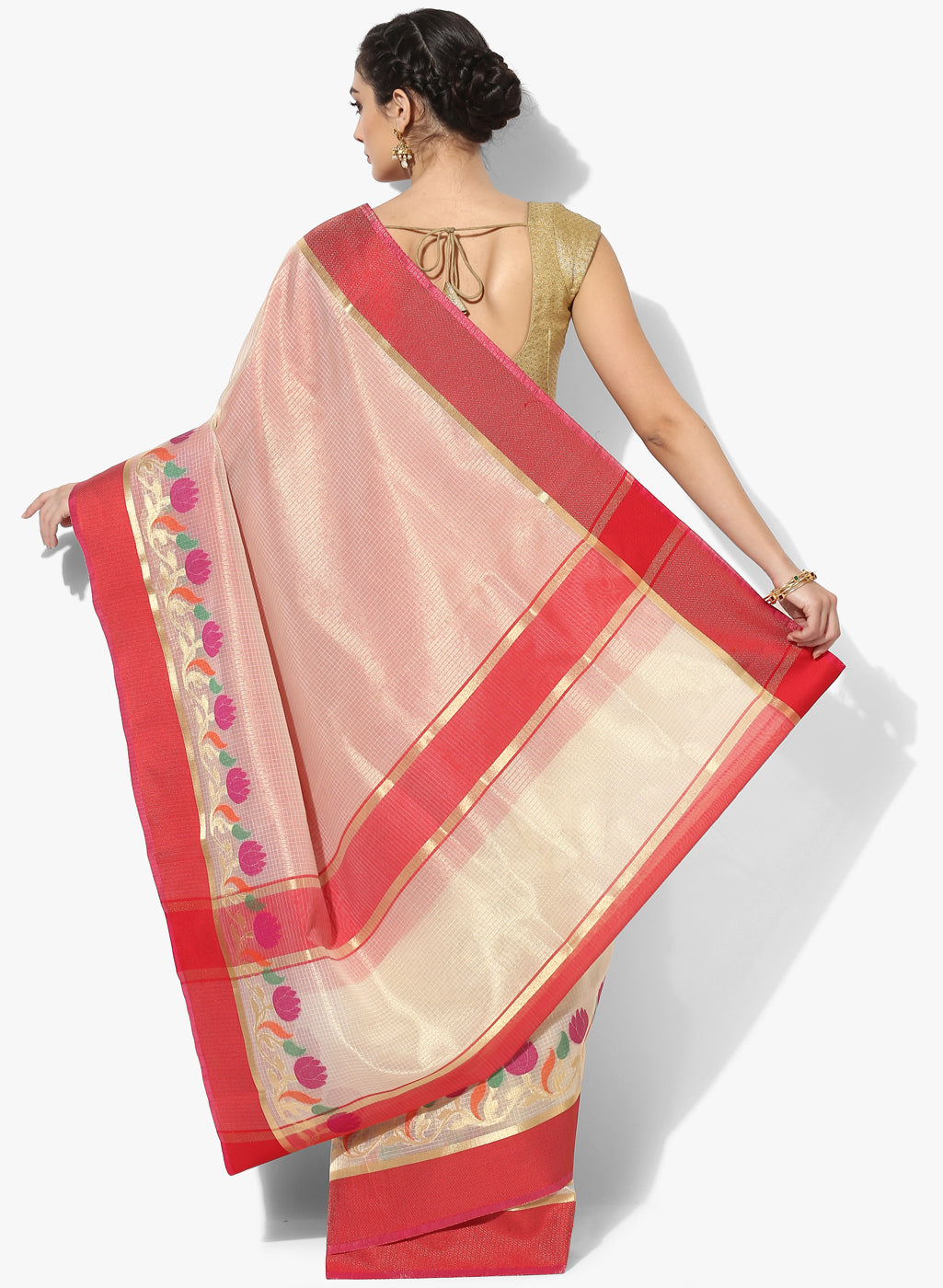 Faishana Presents Is Beige Resham Brocade Contrast Blue Zari Pattu Border Banarasi Saree.
