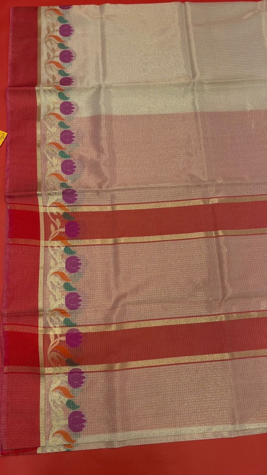 Faishana Presents Is Beige Resham Brocade Contrast Blue Zari Pattu Border Banarasi Saree.