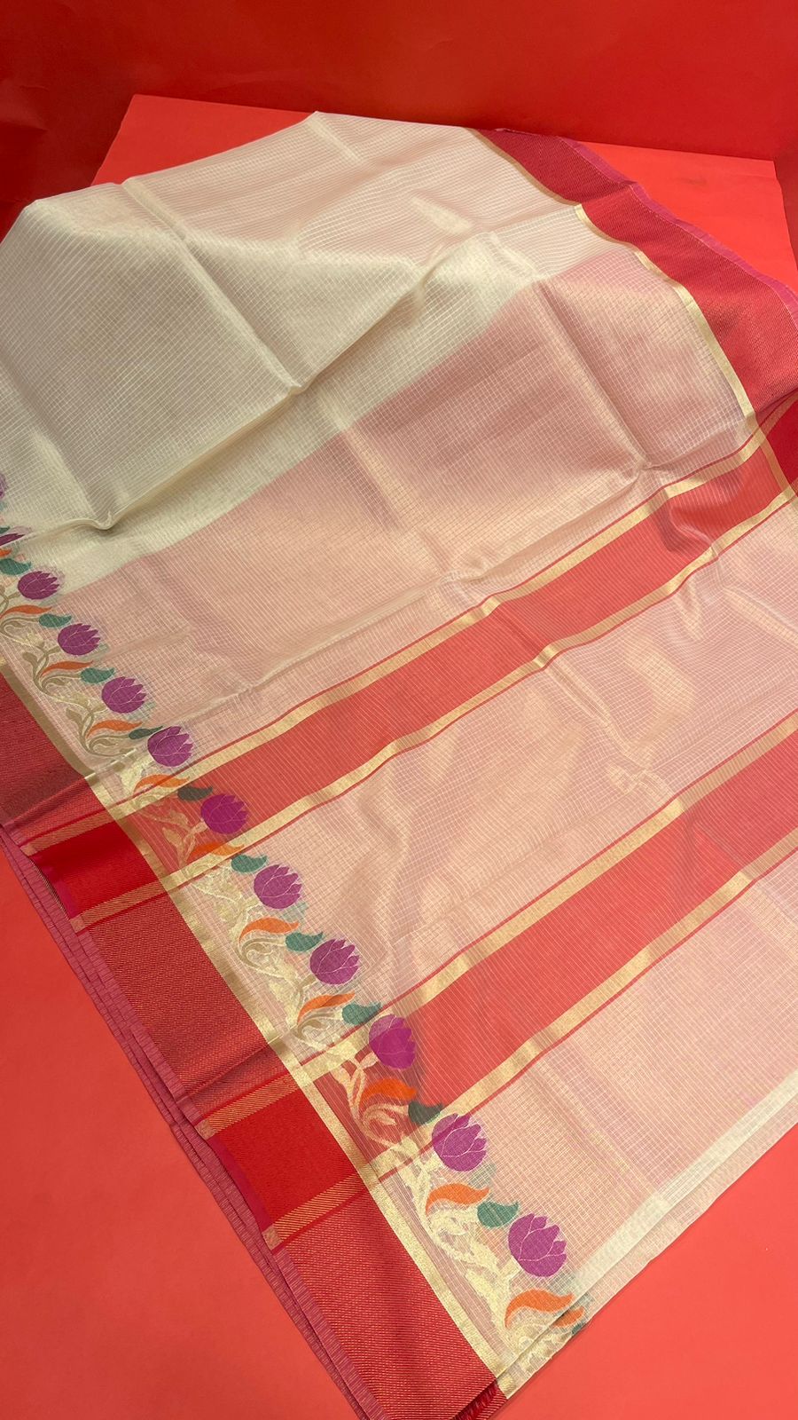 Faishana Presents Is Beige Resham Brocade Contrast Blue Zari Pattu Border Banarasi Saree.