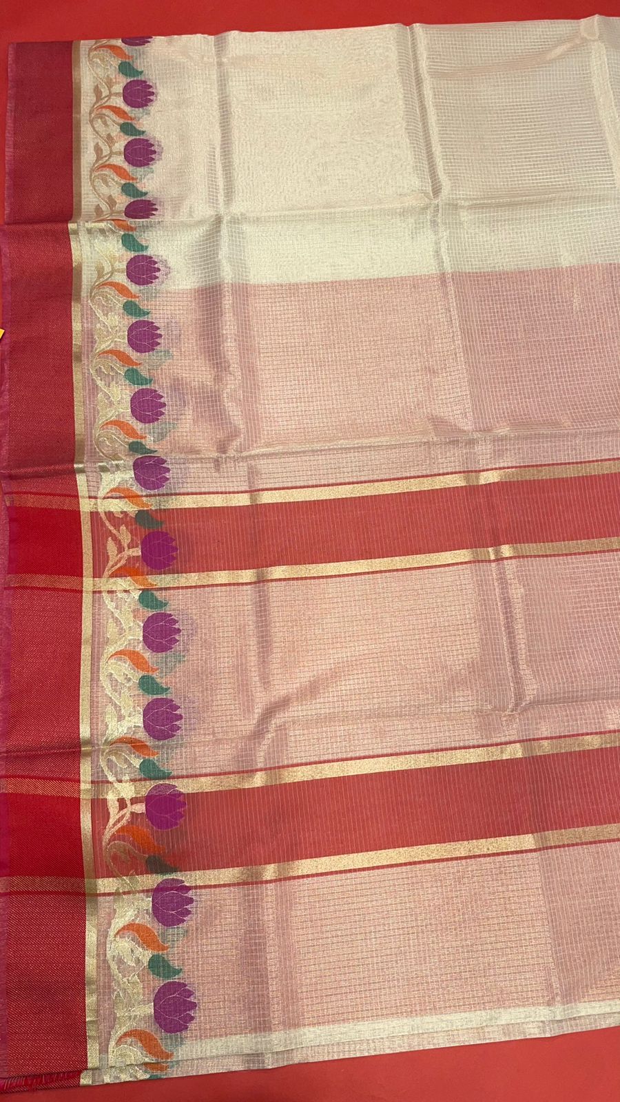 Faishana Presents Is Beige Resham Brocade Contrast Blue Zari Pattu Border Banarasi Saree.