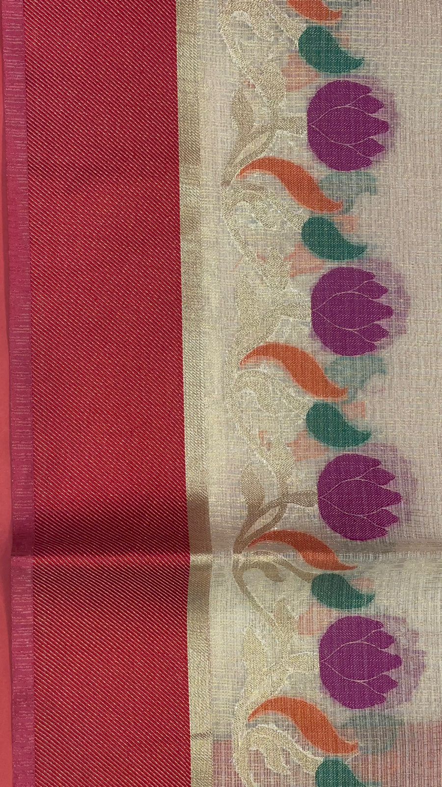 Faishana Presents Is Beige Resham Brocade Contrast Blue Zari Pattu Border Banarasi Saree.