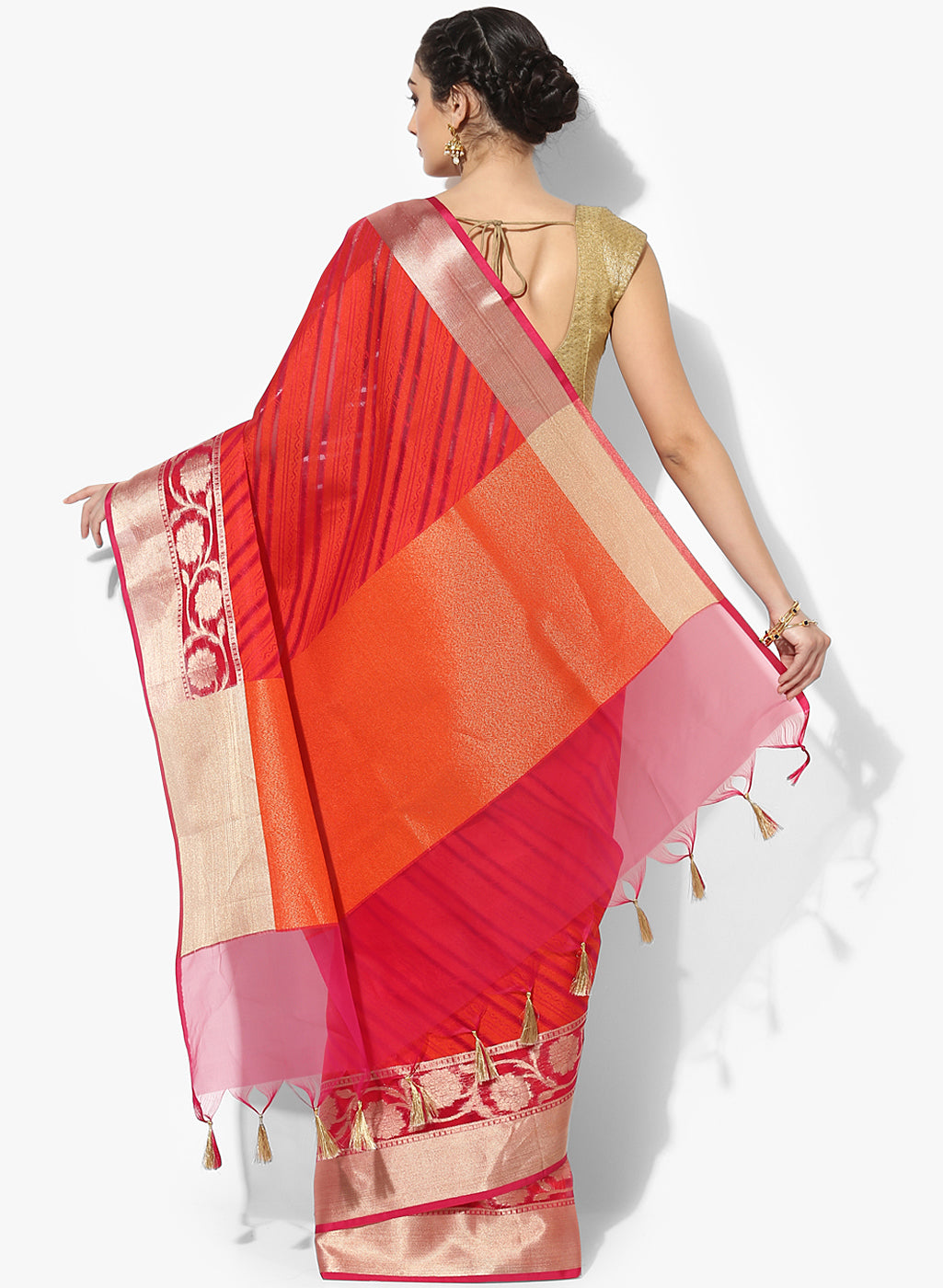 Faishana Presents Is Red Brocade Contrast Blue Zari Pattu Border Banarasi Saree.