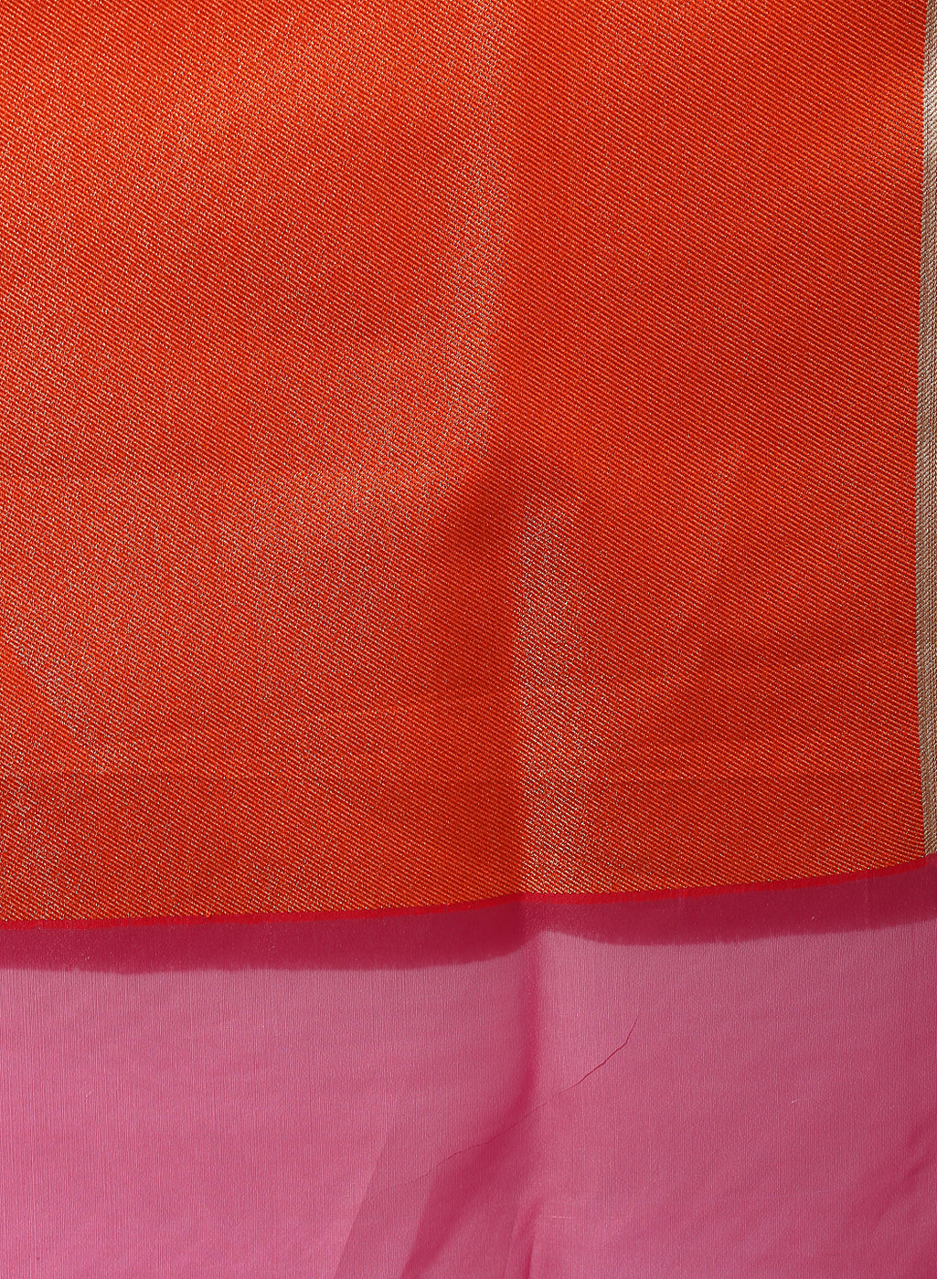 Faishana Presents Is Red Brocade Contrast Blue Zari Pattu Border Banarasi Saree.