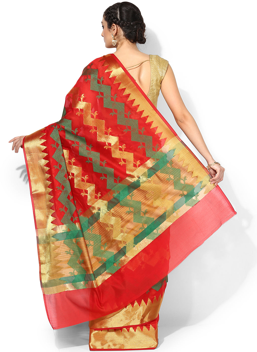 Faishana Presents Is Redbrocade Contrast Zari Pattu Border Banarasi Saree.