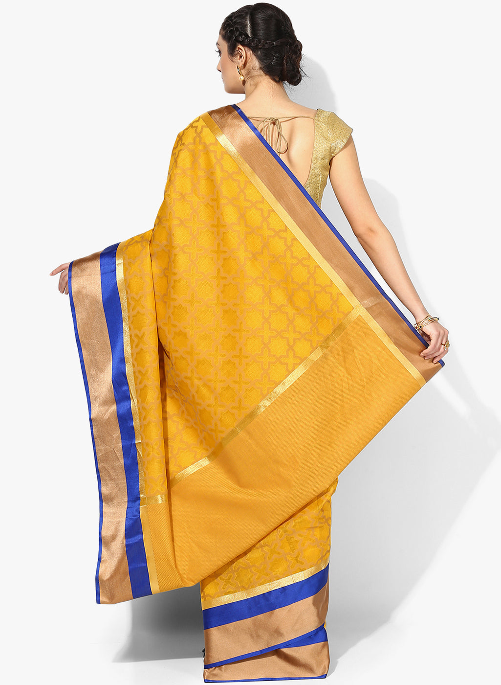 Faishana Presents Yellow Brocade Contrast Zari Pattu Border Banarasi Saree