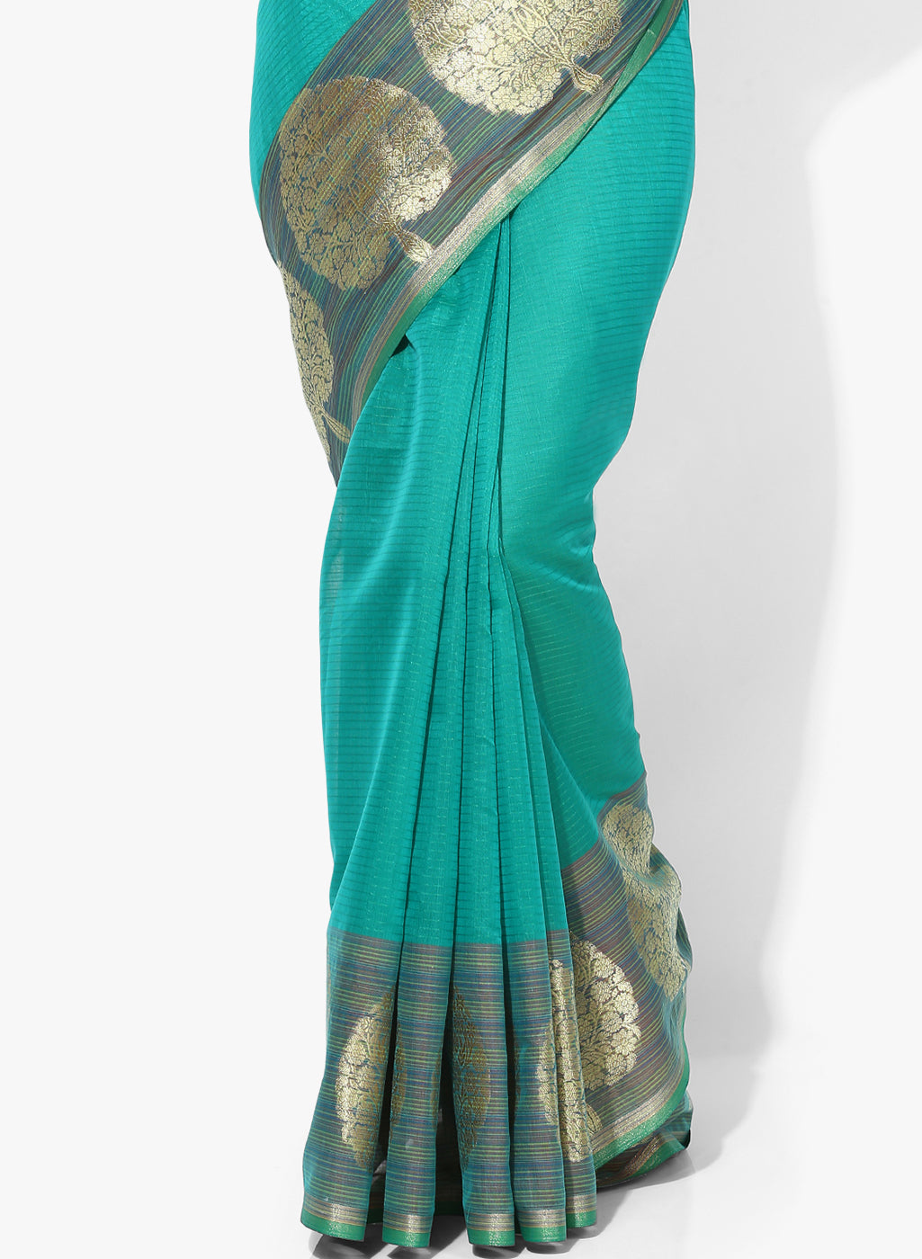 Faishana Presents Is Green Resham Brocade Contrast Blue Zari Pattu Border Banarasi Saree.