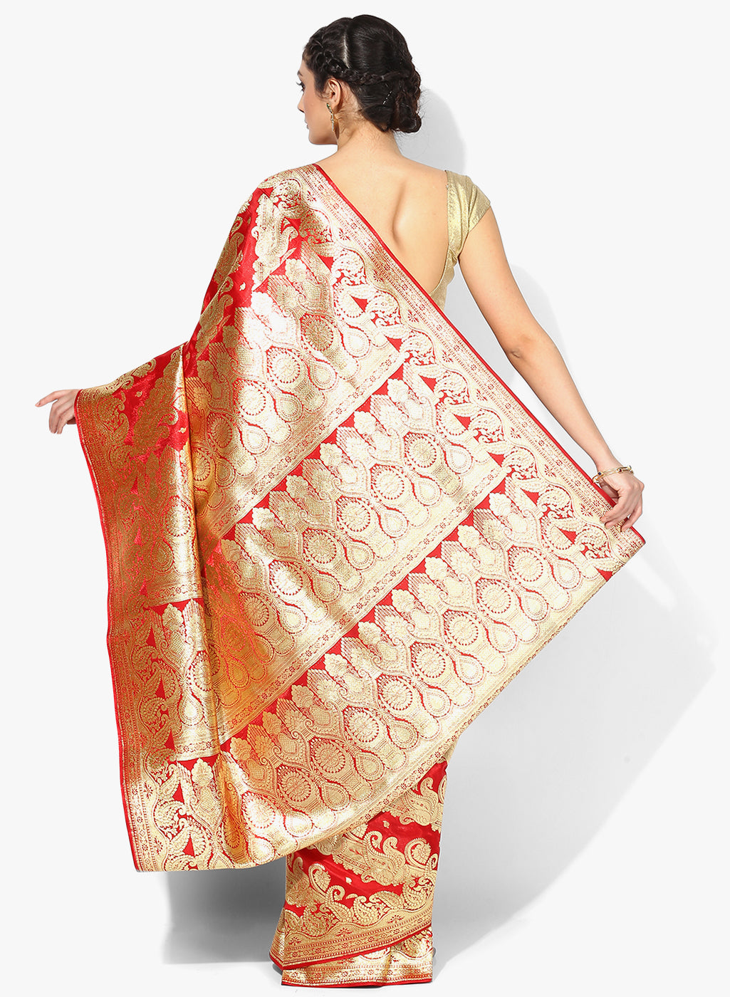 Faishana Presents Is Red Satin Banarasi Saree