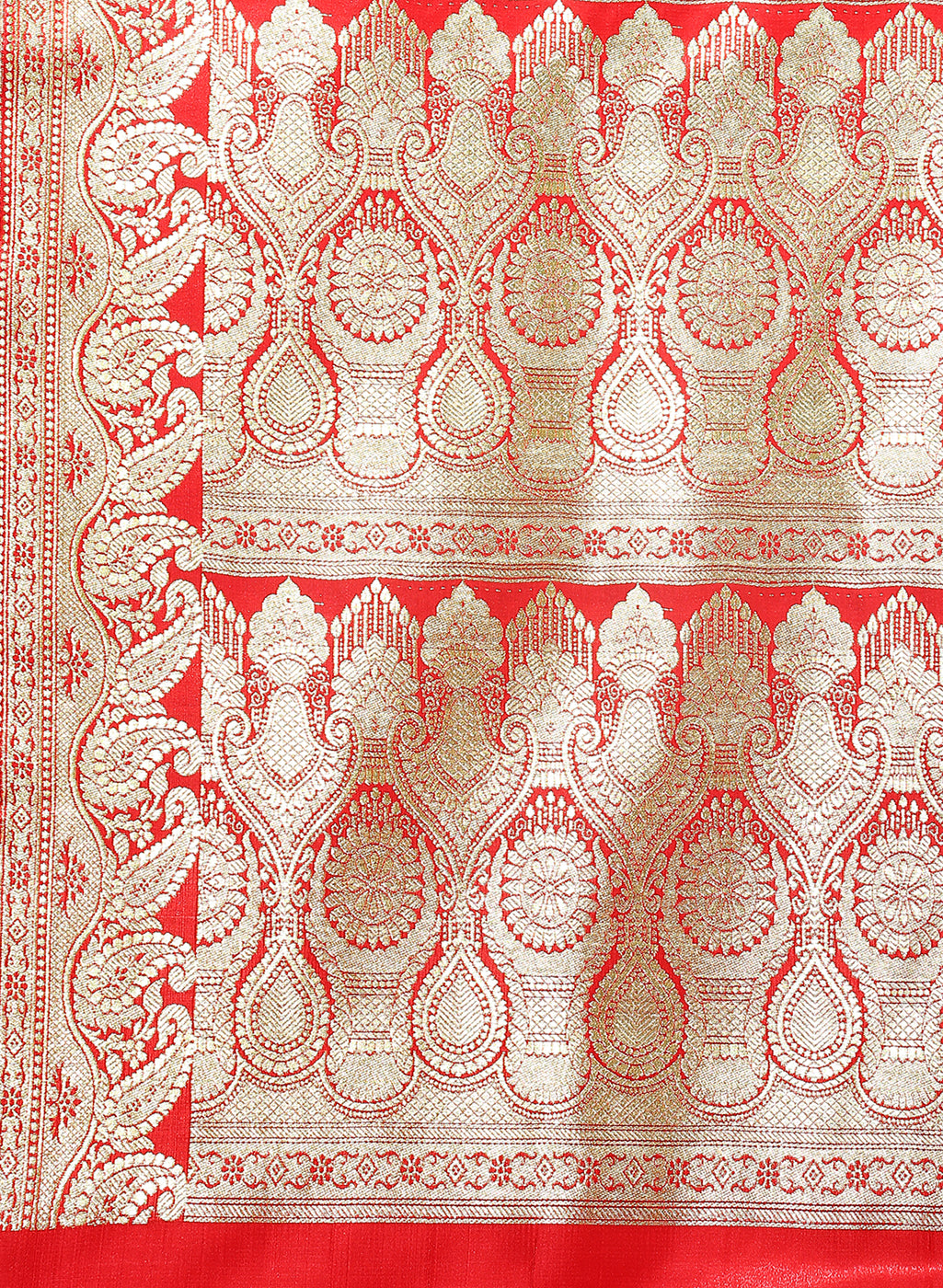 Faishana Presents Is Red Satin Banarasi Saree