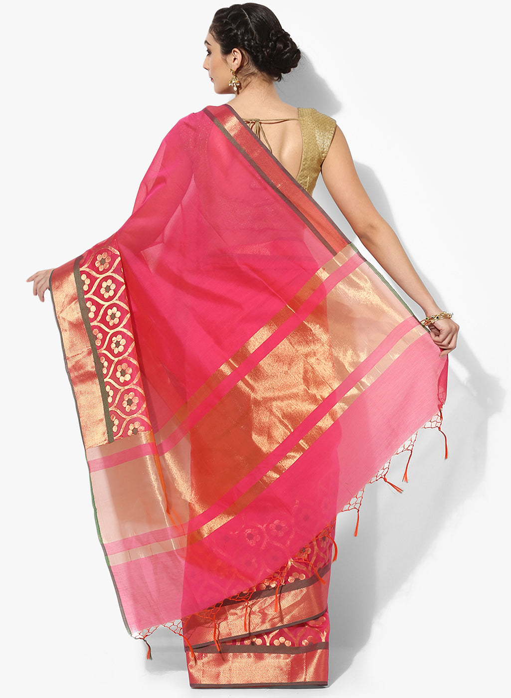 Faishana Presents Pink Plain Skirt Floral Zari Mina Boder Banarasi saree with Pink Blouse