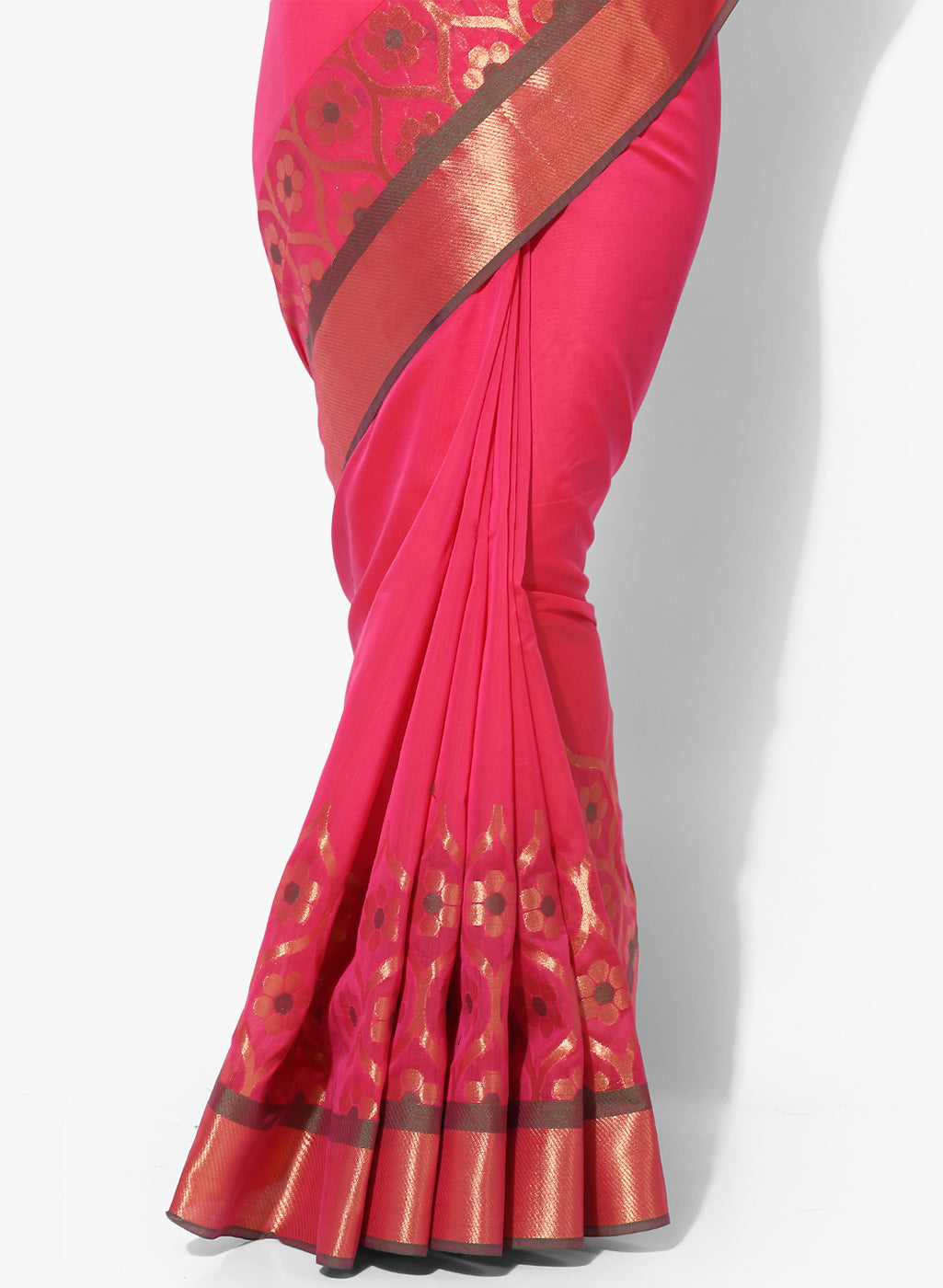Faishana Presents Pink Plain Skirt Floral Zari Mina Boder Banarasi saree with Pink Blouse