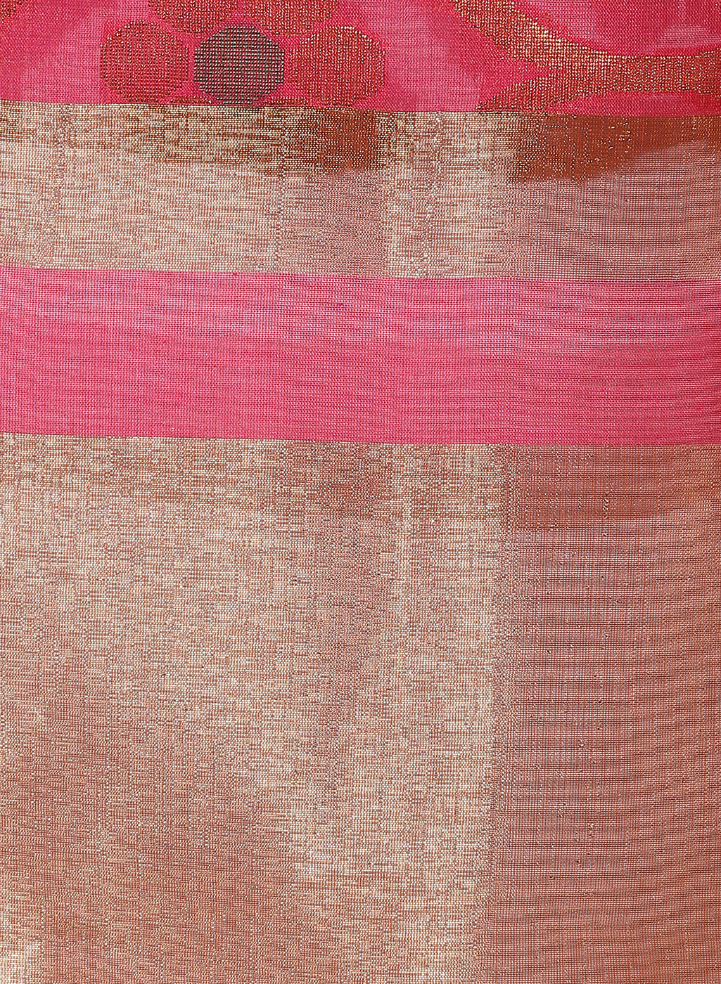 Faishana Presents Pink Plain Skirt Floral Zari Mina Boder Banarasi saree with Pink Blouse