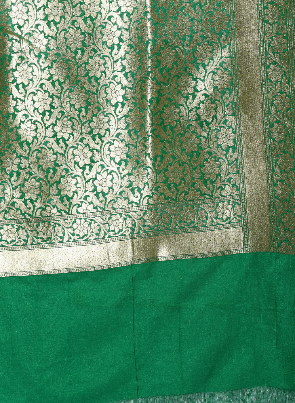 Faishana Presents Green Satin Silk Zari Jaal Banarasi Border Paired with Green Blouse Saree