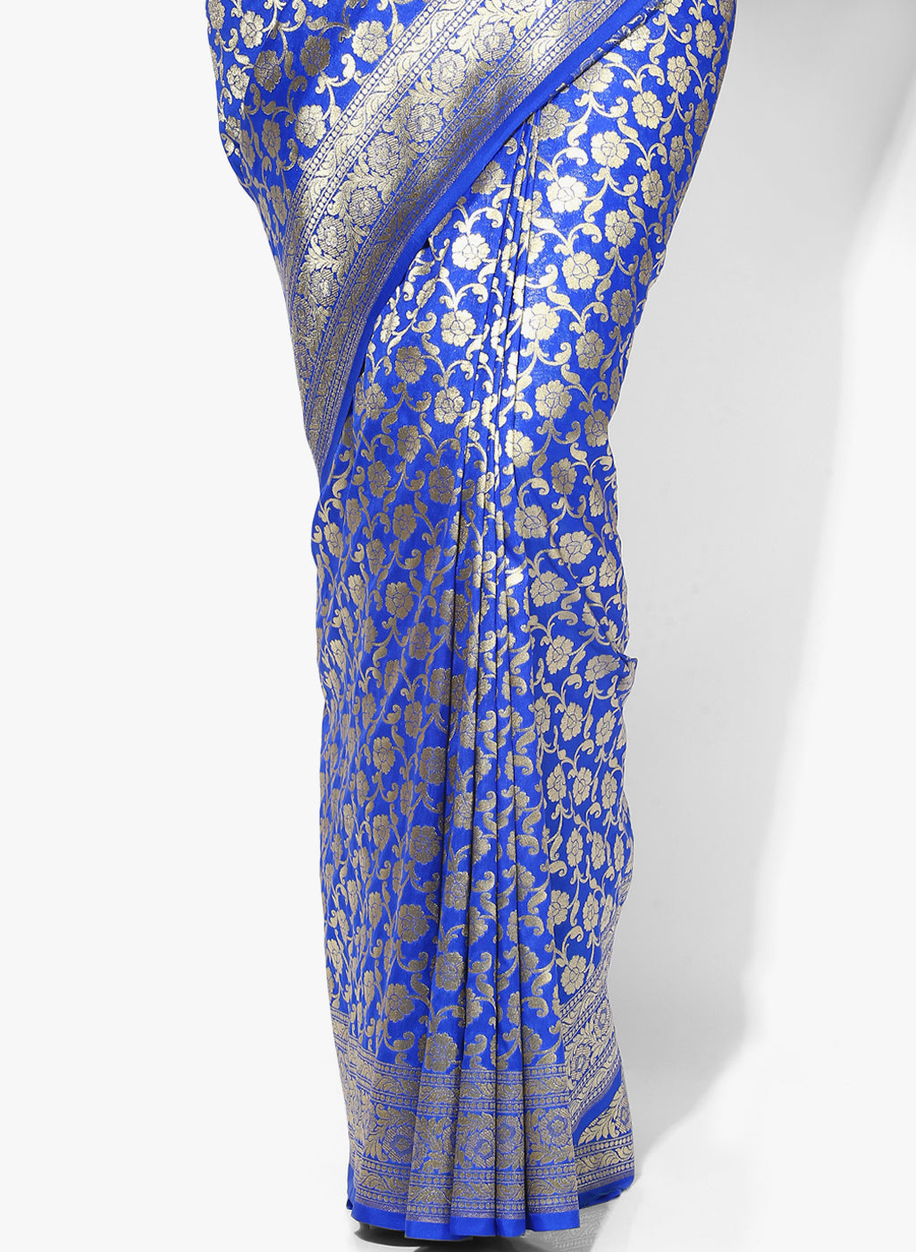 Faishana Presents Blue Satin Silk Zari Jaal Banarasi Border with Matching Blue Blouse Saree