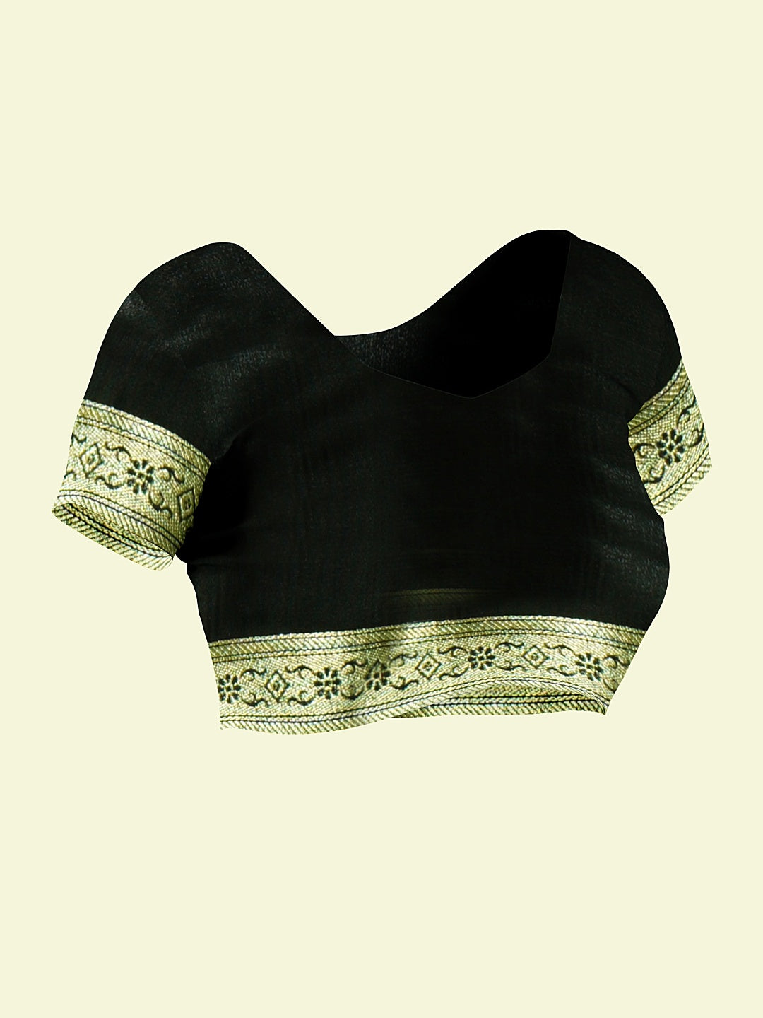 Faishana Presents Black Satin Silk Daigonal Zari Jaal With Black Blouse Banarasi Saree