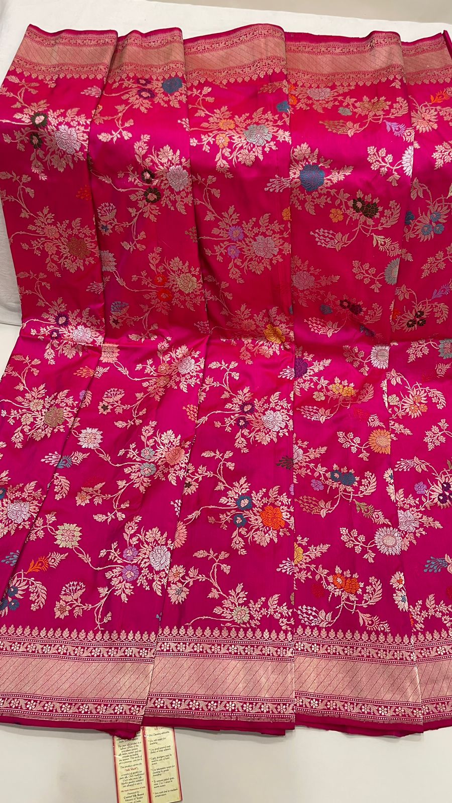 Timeless Elegance: Faishana Pure Handloom Katan Silk Pink Minakari Floral Jangla Jaal Booti with Kadhwa Stripe Blouse