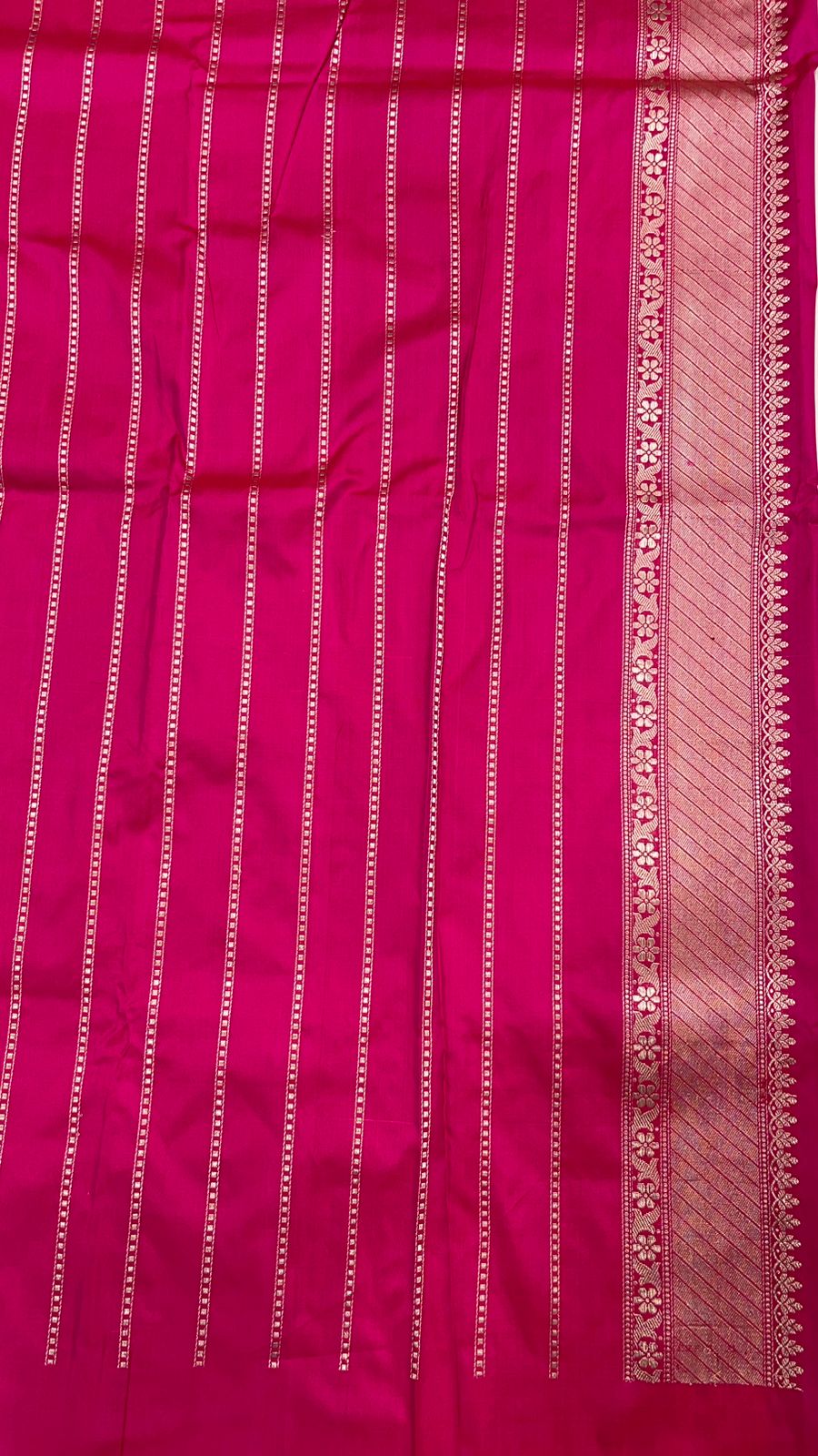 Timeless Elegance: Faishana Pure Handloom Katan Silk Pink Minakari Floral Jangla Jaal Booti with Kadhwa Stripe Blouse