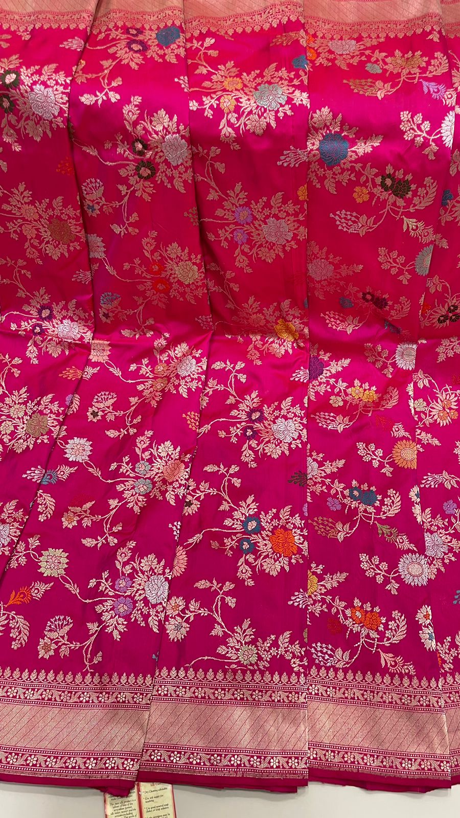 Timeless Elegance: Faishana Pure Handloom Katan Silk Pink Minakari Floral Jangla Jaal Booti with Kadhwa Stripe Blouse